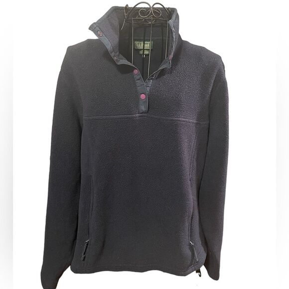 L.L. Bean Tops - Vintage LL Bean Snap Pullover Fleece Blue Sweater Sweatshirt Women Size Medium